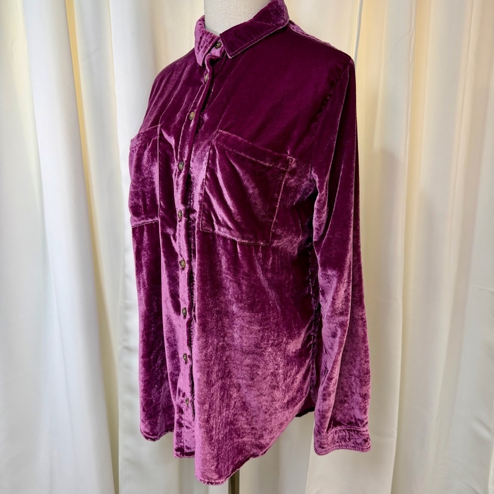 Pilcro ‘Relaxed Fit Velvet Button Down Shirt’ in Magenta / Purple Size Medium - Picture 6 of 15